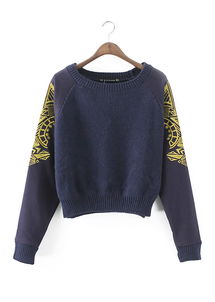 時尚與工藝的融合 2014韓單秋冬金絲刺繡拼接衛(wèi)衣